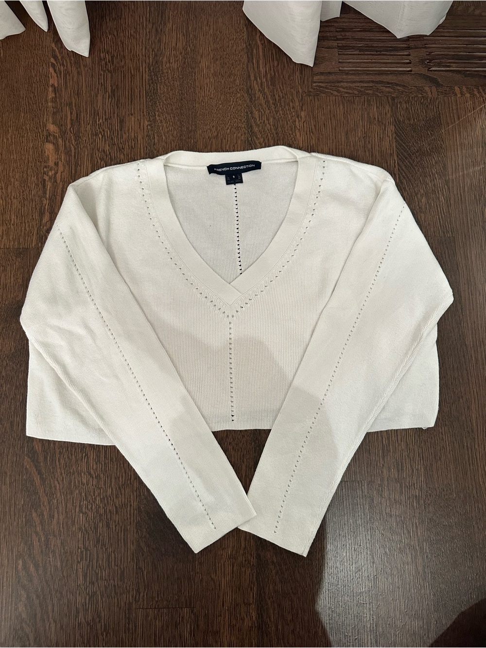 French Connection White Pointelle Knit Sweater
